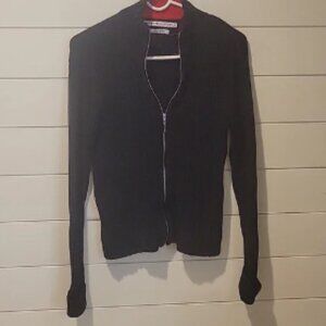 TOMMY HILFIGER CABLE KNIT RIBBED FULL ZIP CARDIGAN SIZE M BLUE/RED